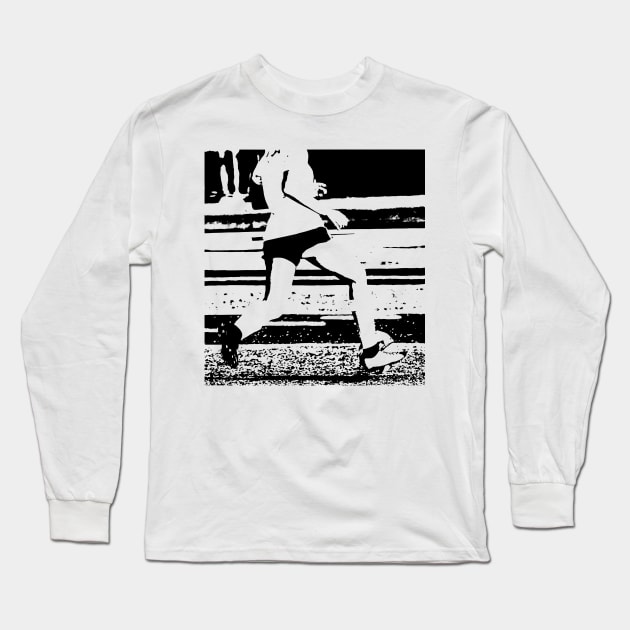 Girl running with soccer ball on a field Long Sleeve T-Shirt by Woodys Designs